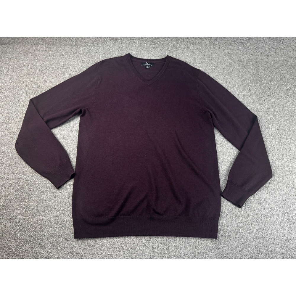 Magaschoni Sweater Mens Large Tall L/T Burgundy 100% Wool V-Neck Fine Knit